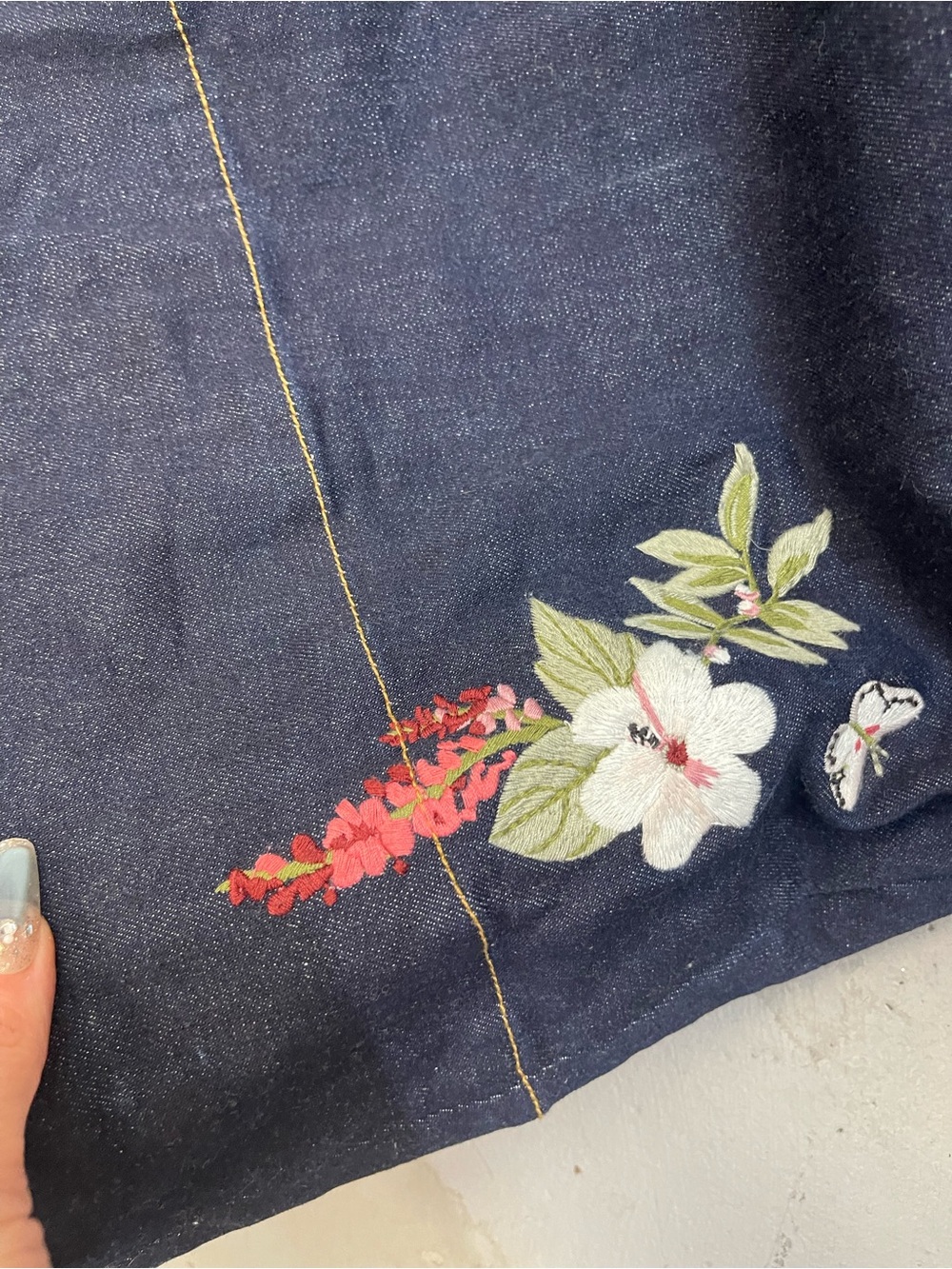 kate spade Navy Denim Shirt Dress with floral Stitching - Picture 7 of 7
